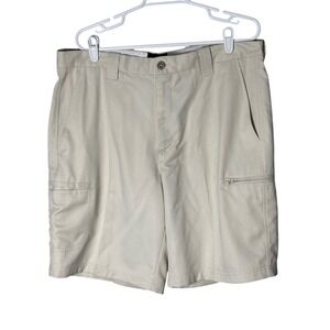 David Taylor Pro Mens Cargo Shorts Tan Khaki Size 38 Flat Front Zipper Pocket‎